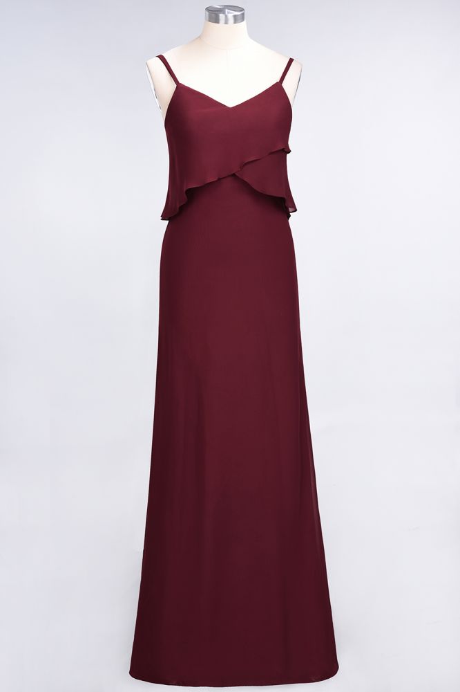 Elegant Chiffon Spaghetti V-Neck Bridesmaid Dress Sleeveless Maid of Honor Dress
