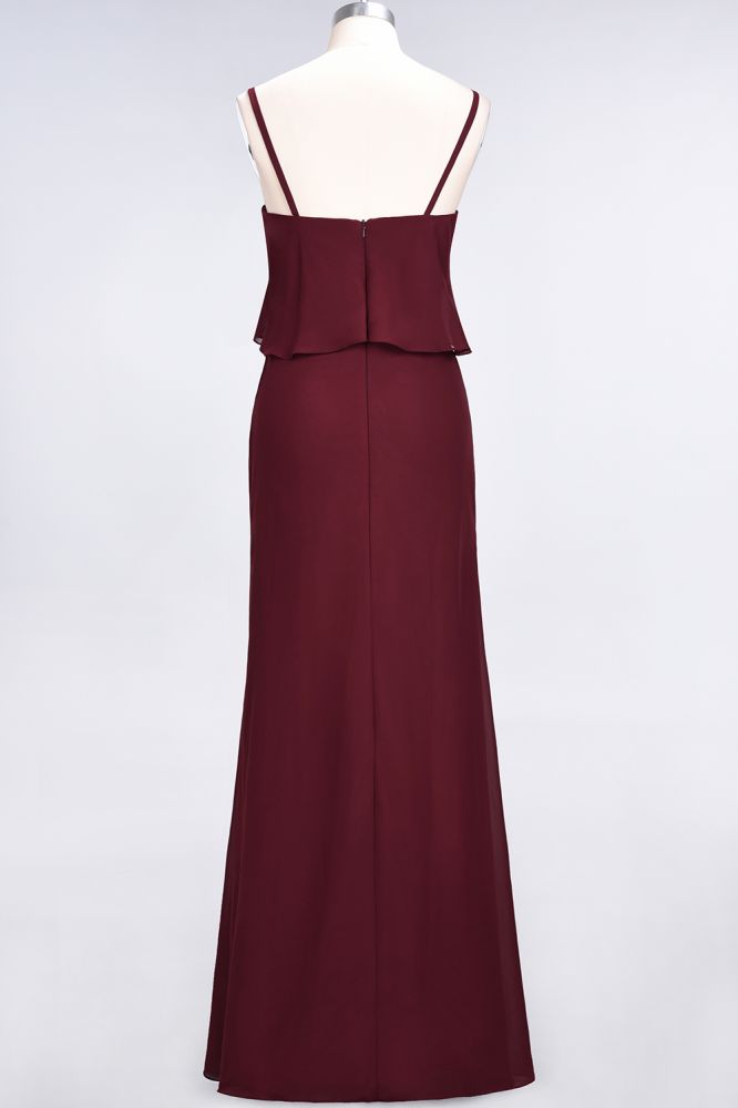 Elegant Chiffon Spaghetti V-Neck Bridesmaid Dress Sleeveless Maid of Honor Dress