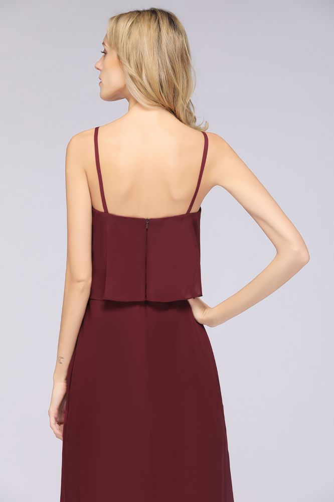 Elegant Chiffon Spaghetti V-Neck Bridesmaid Dress Sleeveless Maid of Honor Dress