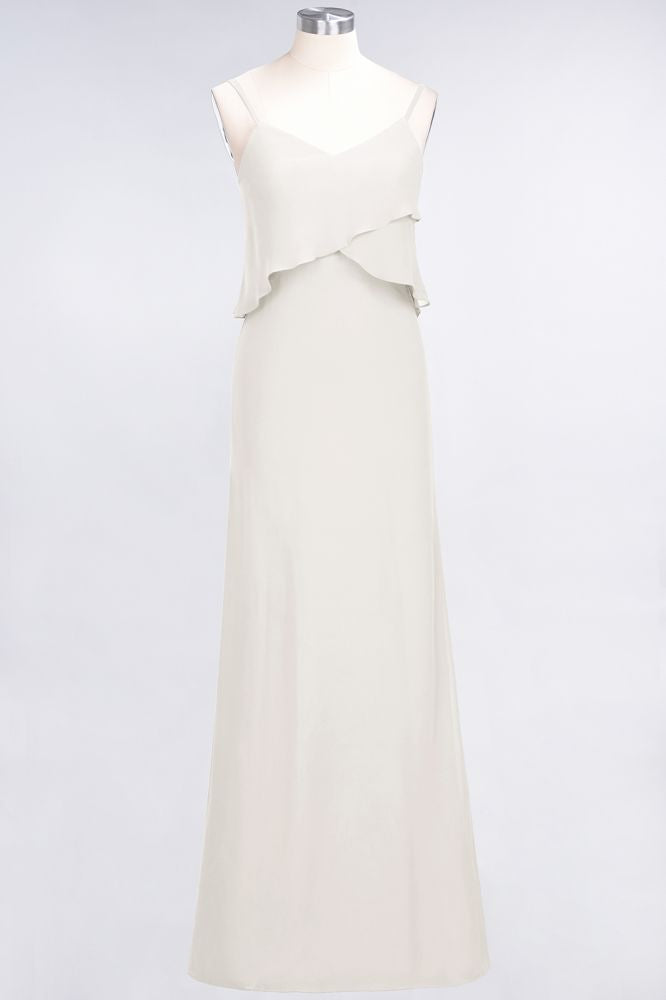 Elegant Chiffon Spaghetti V-Neck Bridesmaid Dress Sleeveless Maid of Honor Dress