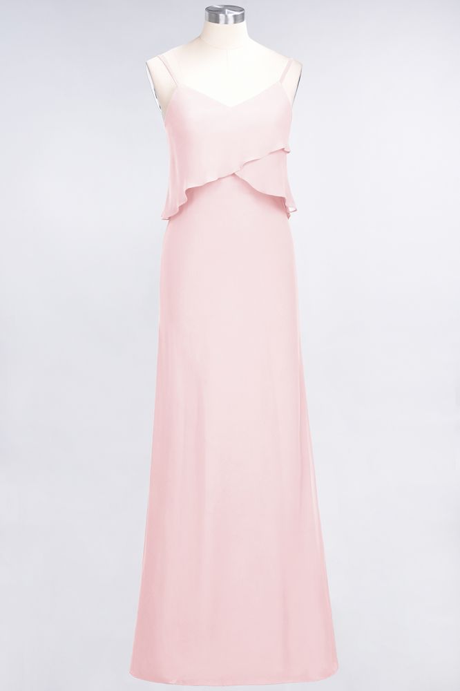 Elegant Chiffon Spaghetti V-Neck Bridesmaid Dress Sleeveless Maid of Honor Dress