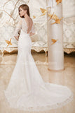 Elegant Court Train Mermaid Wedding Dress Lace Half Sleeve Bridal Gowns