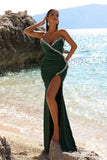 Elegant Dark Green Long Mermaid Sleeveless Prom Dresses With Split