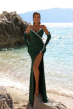 Elegant Dark Green Long Mermaid Sleeveless Prom Dresses With Split