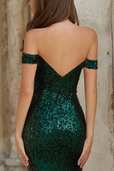 Suzhoufashion Elegant Dark Green Mermaid Off The Shoulder Long Sequin Prom Dress