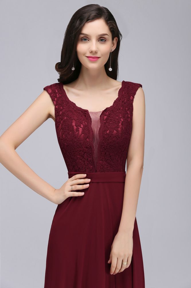 Elegant Floor-length Lace A-line Burgundy Formal Dress