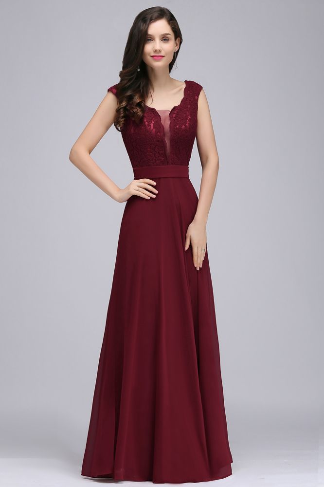 Elegant Floor-length Lace A-line Burgundy Formal Dress