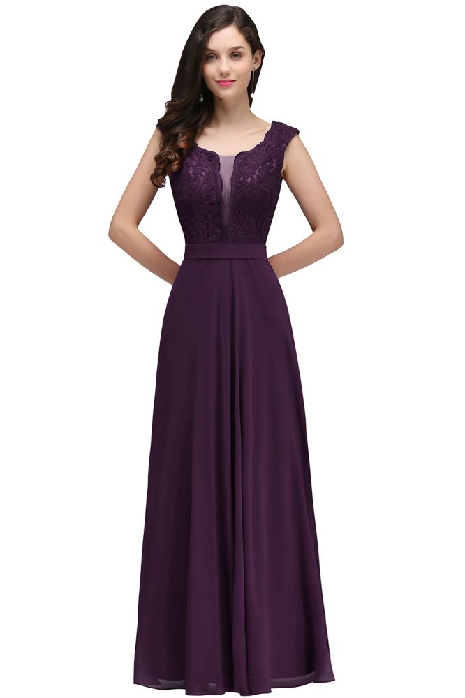 Elegant Floor-length Lace A-line Burgundy Formal Dress