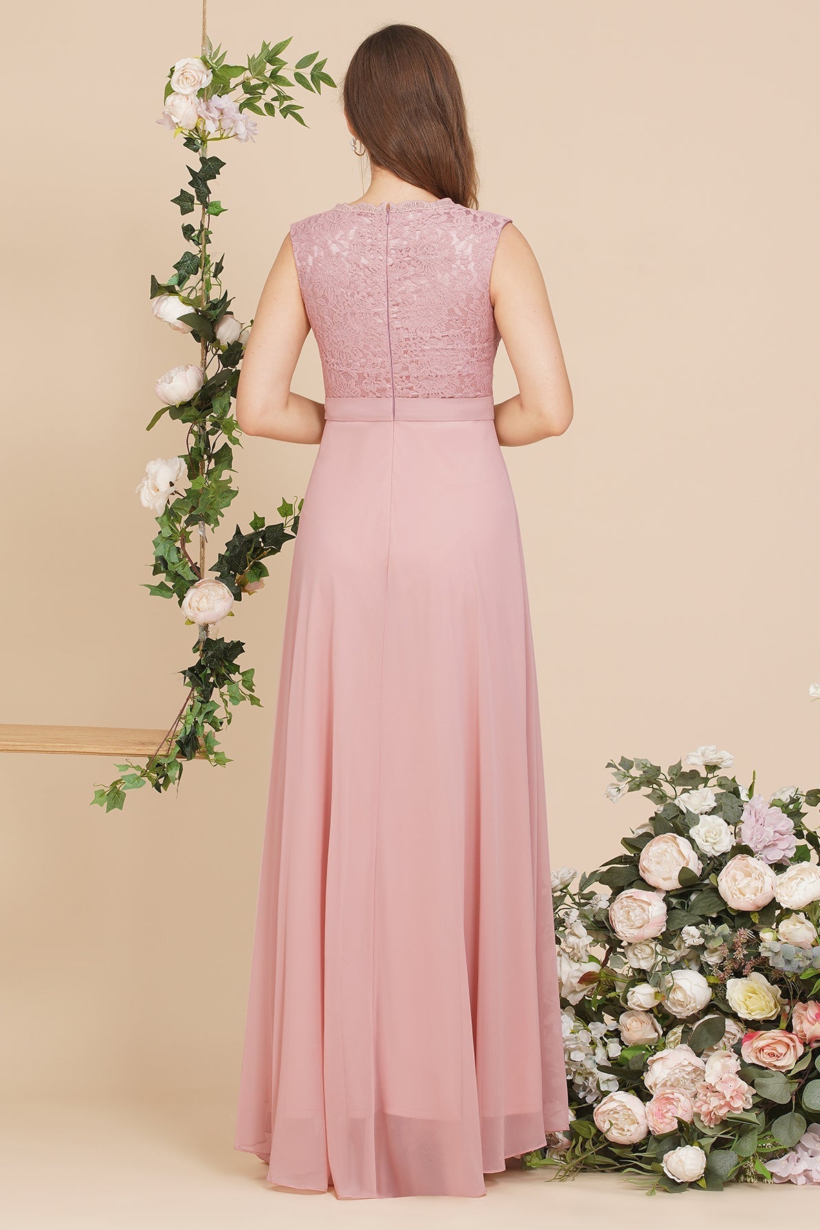 Elegant Floor-length Lace A-line Burgundy Formal Dress