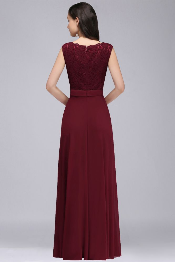 Elegant Floor-length Lace A-line Burgundy Formal Dress