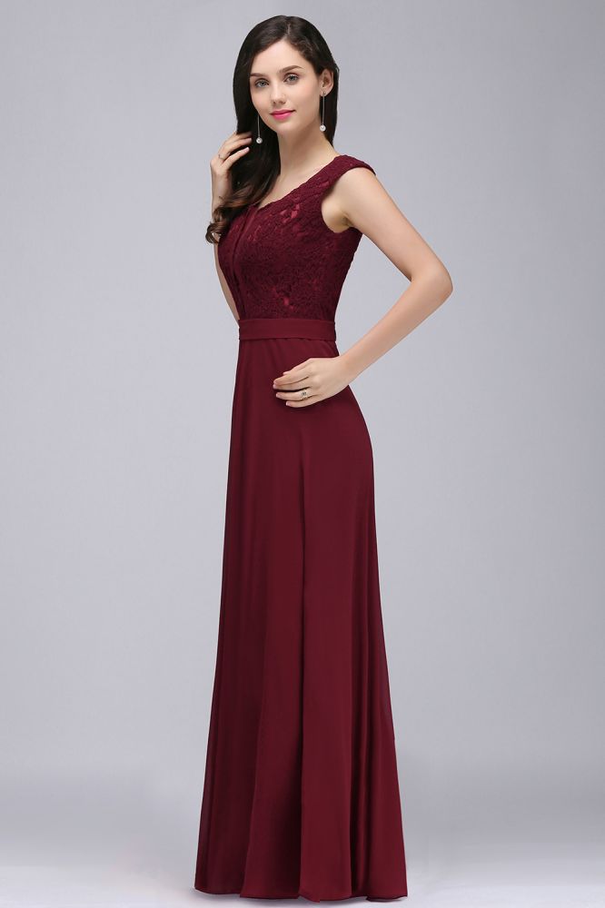 Elegant Floor-length Lace A-line Burgundy Formal Dress