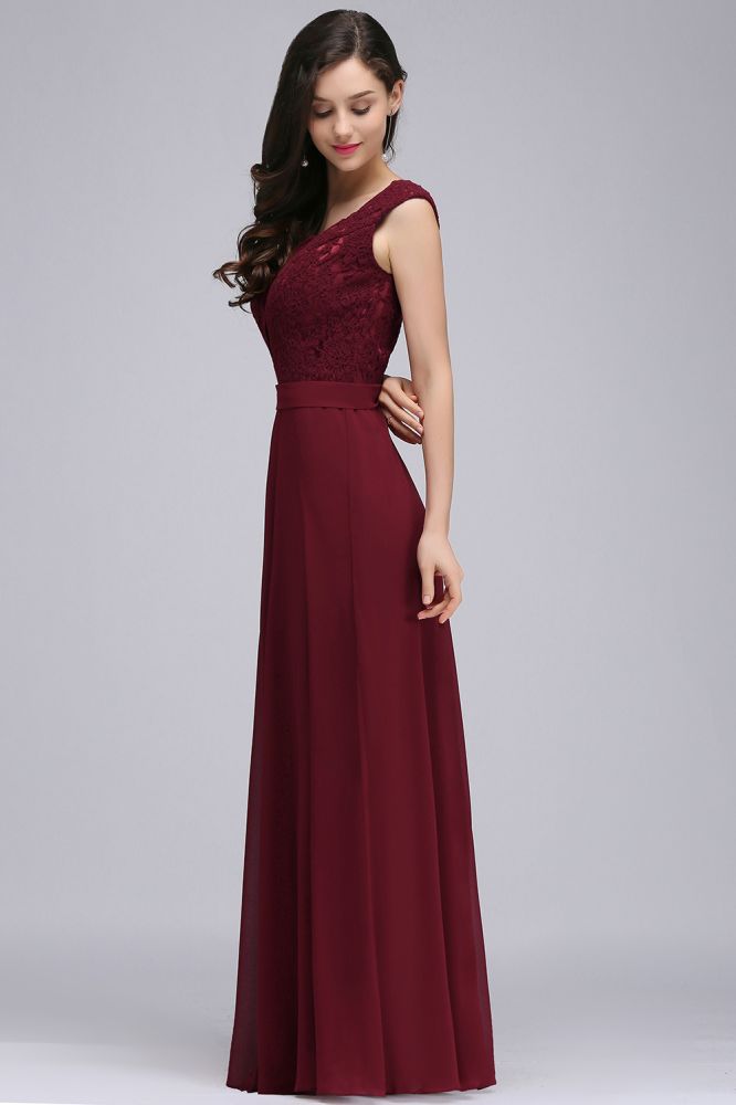 Elegant Floor-length Lace A-line Burgundy Formal Dress