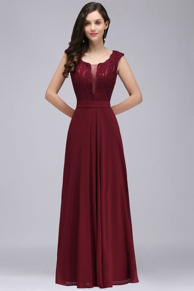 Elegant Floor-length Lace A-line Burgundy Formal Dress