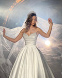 Elegant FloorLength Sleeveless A Line Satin Bridal Dress With Beads