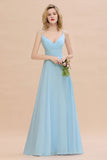 Elegant Front Split Bridesmaid Dress Garden Spaghetti Straps V-neck Long Dress
