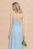Elegant Front Split Bridesmaid Dress Garden Spaghetti Straps V-neck Long Dress