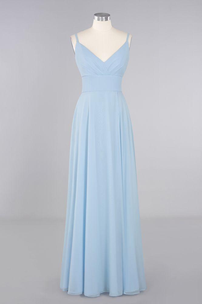 Elegant Front Split Bridesmaid Dress Garden Spaghetti Straps V-neck Long Dress