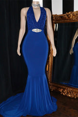 Elegant Halter Sleeveless V-neck Mermaid Prom Dress