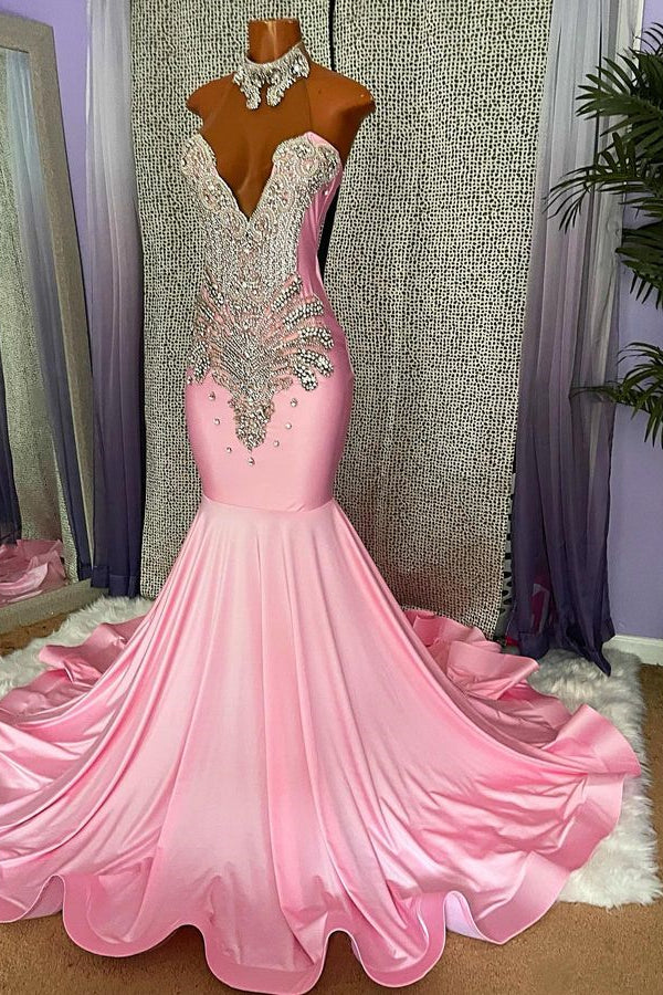 Elegant High-neck Sleeveless Mermaid Prom Dress With Beading