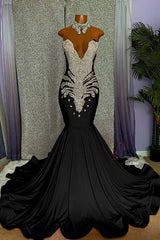 Elegant High-neck Sleeveless Mermaid Prom Dress With Beading