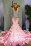 Elegant High-neck Sleeveless Mermaid Prom Dress With Beading