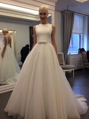 Elegant Jewel Backless Wedding Dress A-line Sleeveless Bridal Gowns