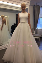 Elegant Jewel Backless Wedding Dress A-line Sleeveless Bridal Gowns