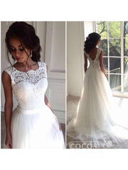 Elegant Jewel Lace TulleWedding Dress Boho Sleeveless Applqiues Bridal Gowns