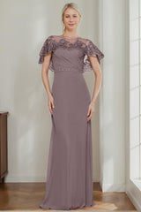 Elegant Jewel Neck Sheath Column Dress for Mother of the Bride & Groom with Appliques Belt and Beadings