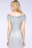 Elegant Jewel Short Sleeves Sequins Evening Dress with Tassels in Stock