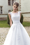 Elegant Lace Appliques Bridal Gowns Sweep Train Sheer Wedding Dress BA6586
