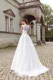 Elegant Lace Appliques Bridal Gowns Sweep Train Sheer Wedding Dress BA6586