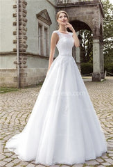 Elegant Lace Appliques Bridal Gowns Sweep Train Sheer Wedding Dress BA6586