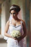 Elegant Lace Beaded Wedding Dresses Mermaid Sheer Tulle Bride Dress WE0010