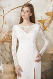 Elegant Lace Long Sleeve Wedding Dress Side Slit V Back Floor Length Bridal Gowns