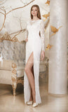 Elegant Lace Long Sleeve Wedding Dress Side Slit V Back Floor Length Bridal Gowns