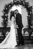 Elegant Lace Long Sleeve Wedding Gowns Latest V-Neck Open Back Bridal Dresses