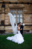 Elegant Lace Mermaid Wedding Dress Tiered Open Back Strapless Wedding Gowns BA1540