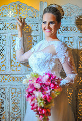 Elegant Lace Plus Size Wedding Dress Long Sleeve A-line Bride Dresses with Long Train