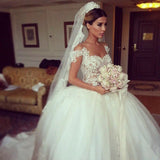 Elegant Lace Princess Ball Gown Wedding Dresses Sheer Mesh Neck Buttons Popular Bridal Dresses