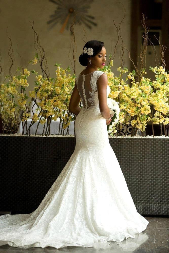 Elegant Lace Sleeveless Wedding Dress Long Mermaid Bridal Gowns Online