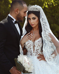 Elegant Lace Straps Wedding Dresses | Luxury Open Back Sleeveless Bridal Gowns