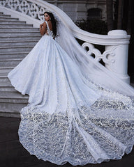 Elegant Lace Straps Wedding Dresses | Luxury Open Back Sleeveless Bridal Gowns