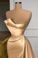 Elegant Long Champagne A-line Sleeveless Split Prom Dress With Train