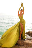 Elegant Long Mermaid Sleeveless Modern Prom Dresses With Split