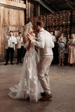 Elegant Long Off-the-Shoulder Tulle Floral Lace Wedding Dress