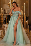 Elegant Long Off-the-shoulder Lace Beading Prom Dresses With Split