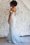 Elegant Long Off-the-shoulder Lace Mermaid Prom Dresses with Glitter
