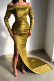 Elegant Long Off-the-shoulder Long Sleeves Evening Dresses with Ruffle