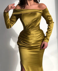 Elegant Long Off-the-shoulder Long Sleeves Evening Dresses with Ruffle